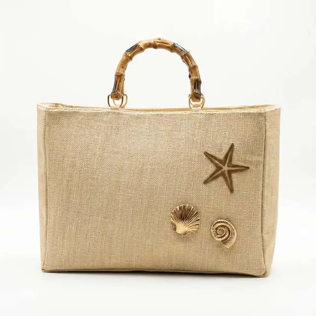 Sac Cabas Bambou Coquillages beige