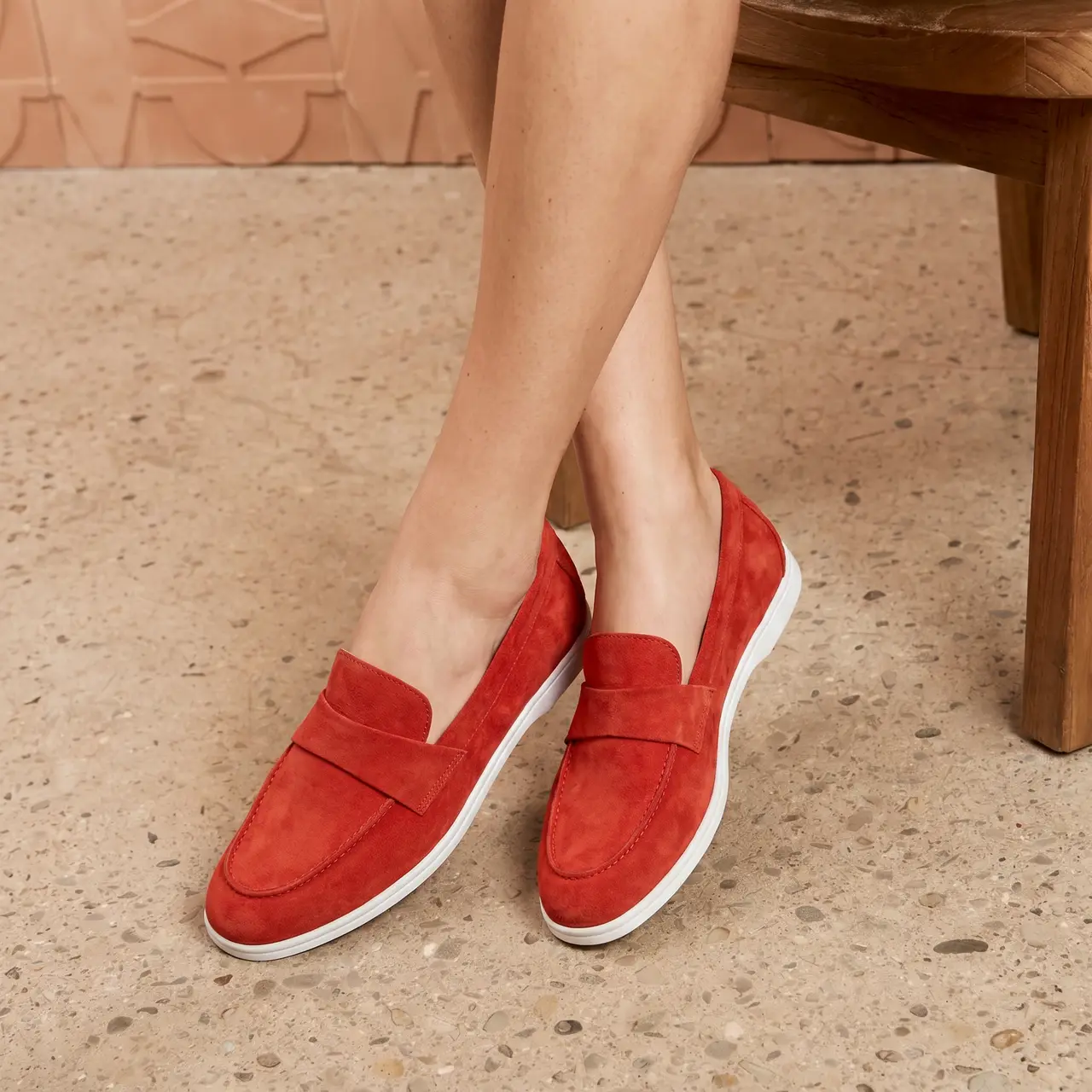 Mocassins en Daim Rouge Corail
